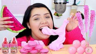 ASMR PINK FOODS Slime Jelly Watermelon Gummies Sticky Crunchy Sounds [upl. by Thomajan44]