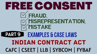 Fraud  Misrepresentation  Mistake  Free Consent  Indian Contract Act  Caselaws  Example [upl. by Robinette162]