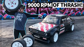 Ken Block Shreds Toyo Tires at 9000 RPM at the Burnyard Gymkhana GRID Tire Test in Ford Escort Mk2 [upl. by Ordway549]