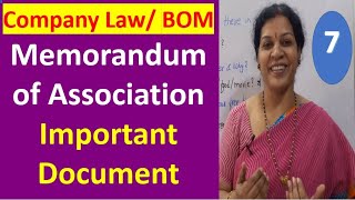 7 quotMemorandum of Association  Important Document In formation of a Companyquot  Company Law BOM [upl. by Nai]