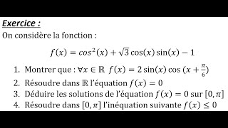 Exercice Corrigé  Formules Trigonométriques  Equation  Inéquation [upl. by Odarbil]