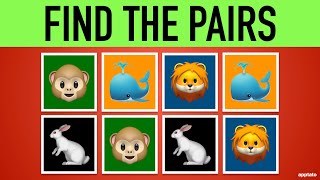 Memory Games 1  Find the Pair Game 8 Animal Pairs  Memorize and Match All 16 Animals Emoji [upl. by Maryly318]