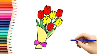 Kaip nupiešti TULPIŲ PUOKŠTĘ  How to draw a bouquet of tulips [upl. by Nwavahs331]