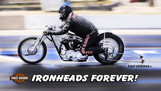 IRONHEAD 62 HARLEY SPORTSTER RARE VINTAGE DRAG HARLEY FIRST TIME DOWN THE 14 BYRON [upl. by Hudis]